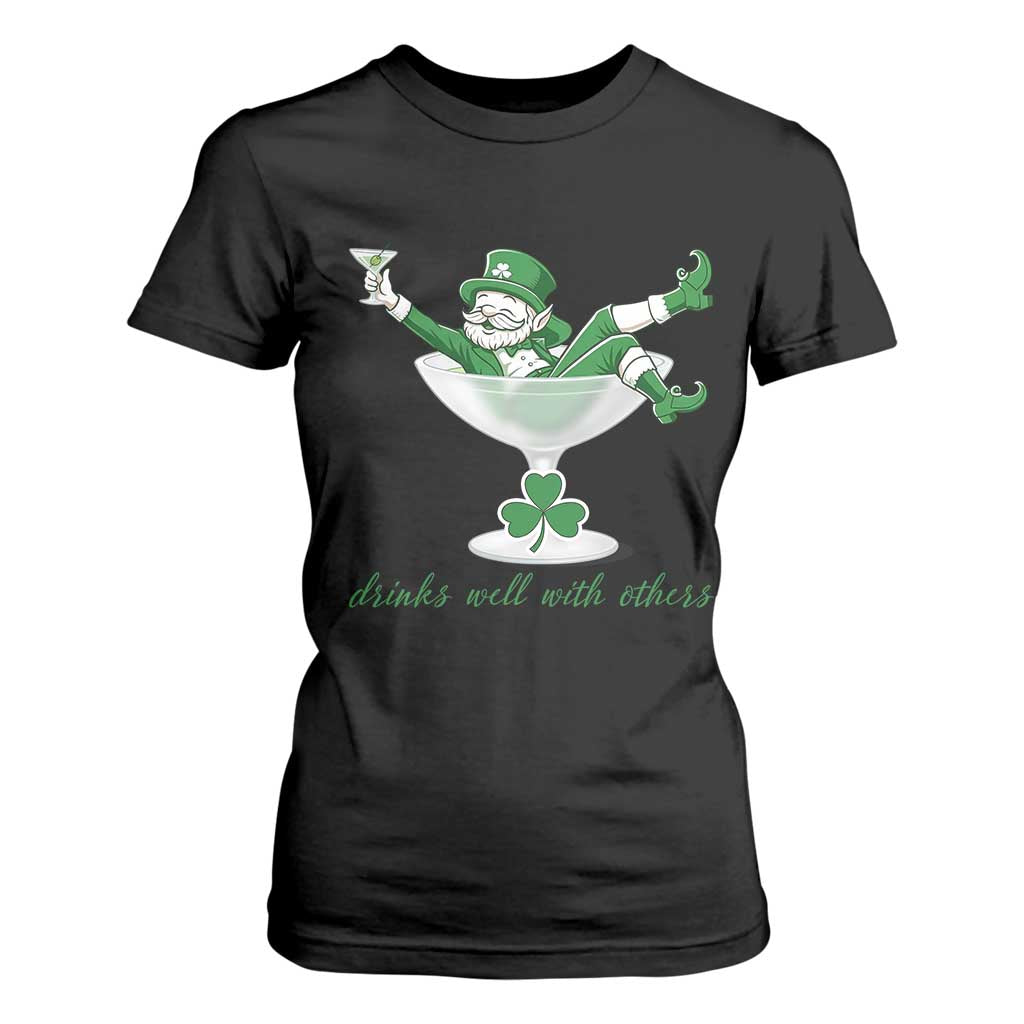 Drink Well With Others T Shirt For Women Funny Leprechaun Drinking Green Beer Shamrock TS14 Black Print Your Wear