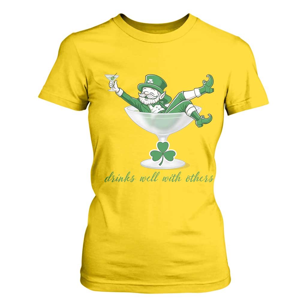 Drink Well With Others T Shirt For Women Funny Leprechaun Drinking Green Beer Shamrock TS14 Daisy Print Your Wear