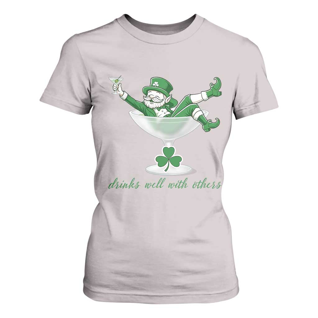Drink Well With Others T Shirt For Women Funny Leprechaun Drinking Green Beer Shamrock TS14 Ice Gray Print Your Wear