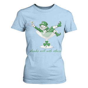 Drink Well With Others T Shirt For Women Funny Leprechaun Drinking Green Beer Shamrock TS14 Light Blue Print Your Wear
