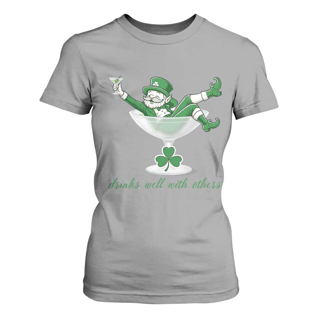 Drink Well With Others T Shirt For Women Funny Leprechaun Drinking Green Beer Shamrock TS14 Sport Gray Print Your Wear