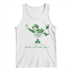Drink Well With Others Tank Top Funny Leprechaun Drinking Green Beer Shamrock TS14 White Print Your Wear