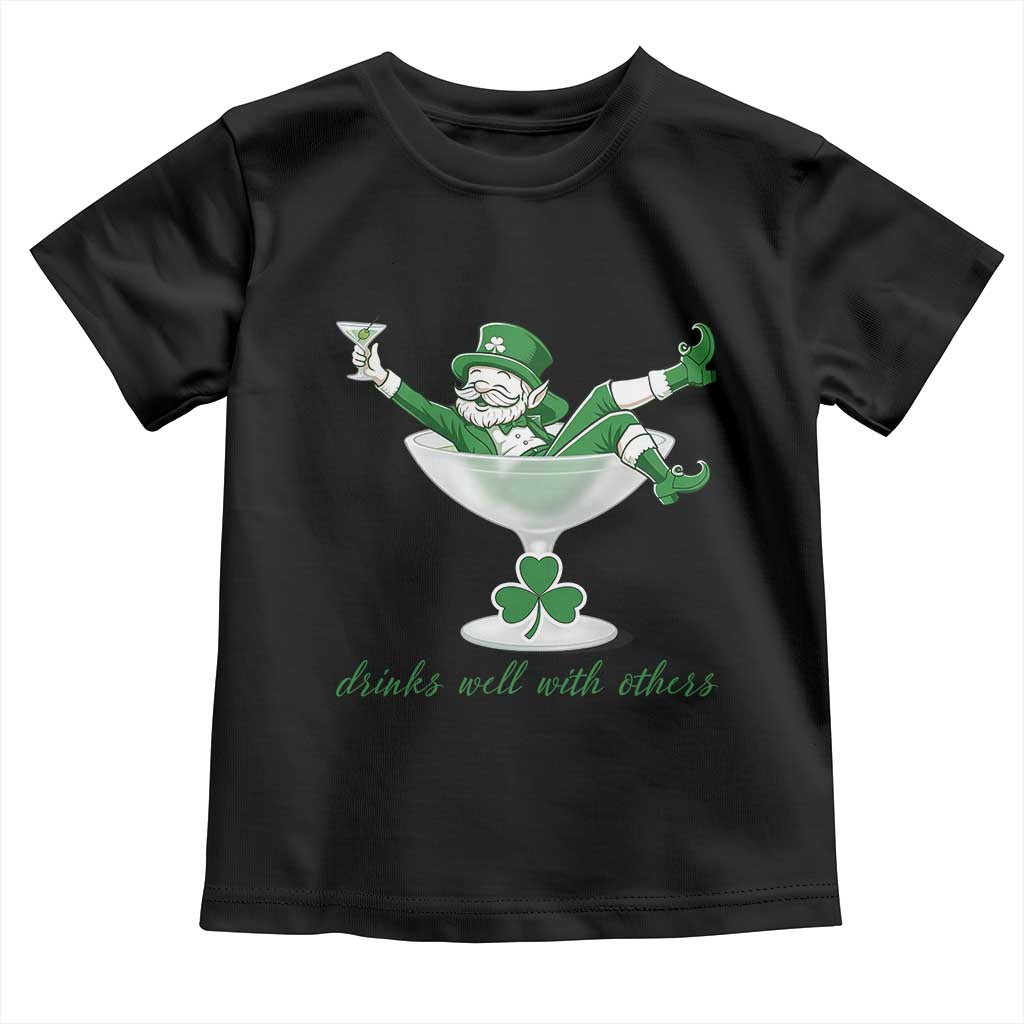 Drink Well With Others Toddler T Shirt Funny Leprechaun Drinking Green Beer Shamrock TS14 Black Print Your Wear