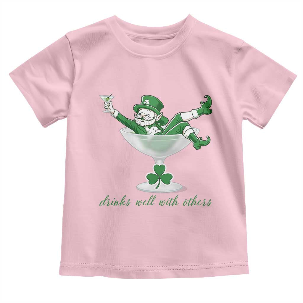 Drink Well With Others Toddler T Shirt Funny Leprechaun Drinking Green Beer Shamrock TS14 Light Pink Print Your Wear