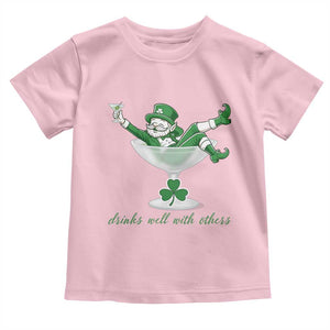 Drink Well With Others Toddler T Shirt Funny Leprechaun Drinking Green Beer Shamrock TS14 Light Pink Print Your Wear