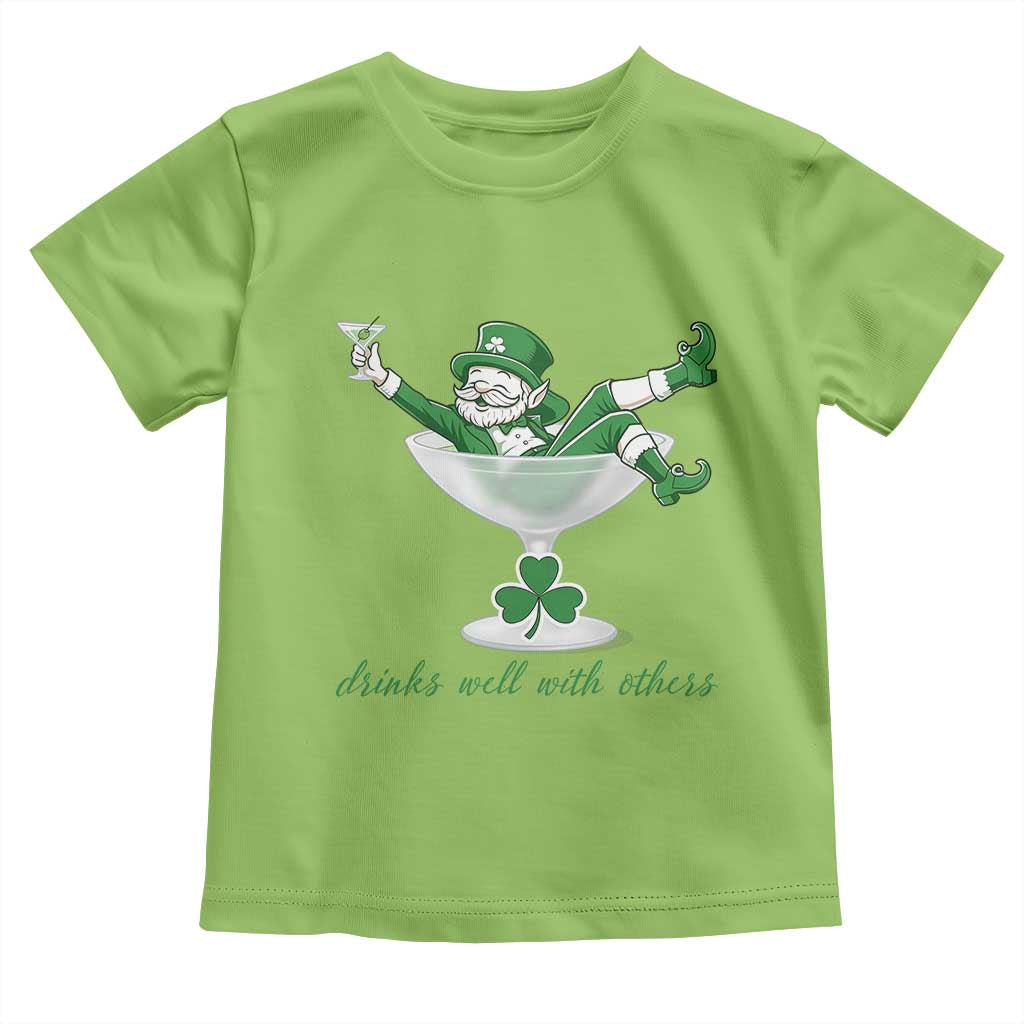 Drink Well With Others Toddler T Shirt Funny Leprechaun Drinking Green Beer Shamrock TS14 Lime Print Your Wear