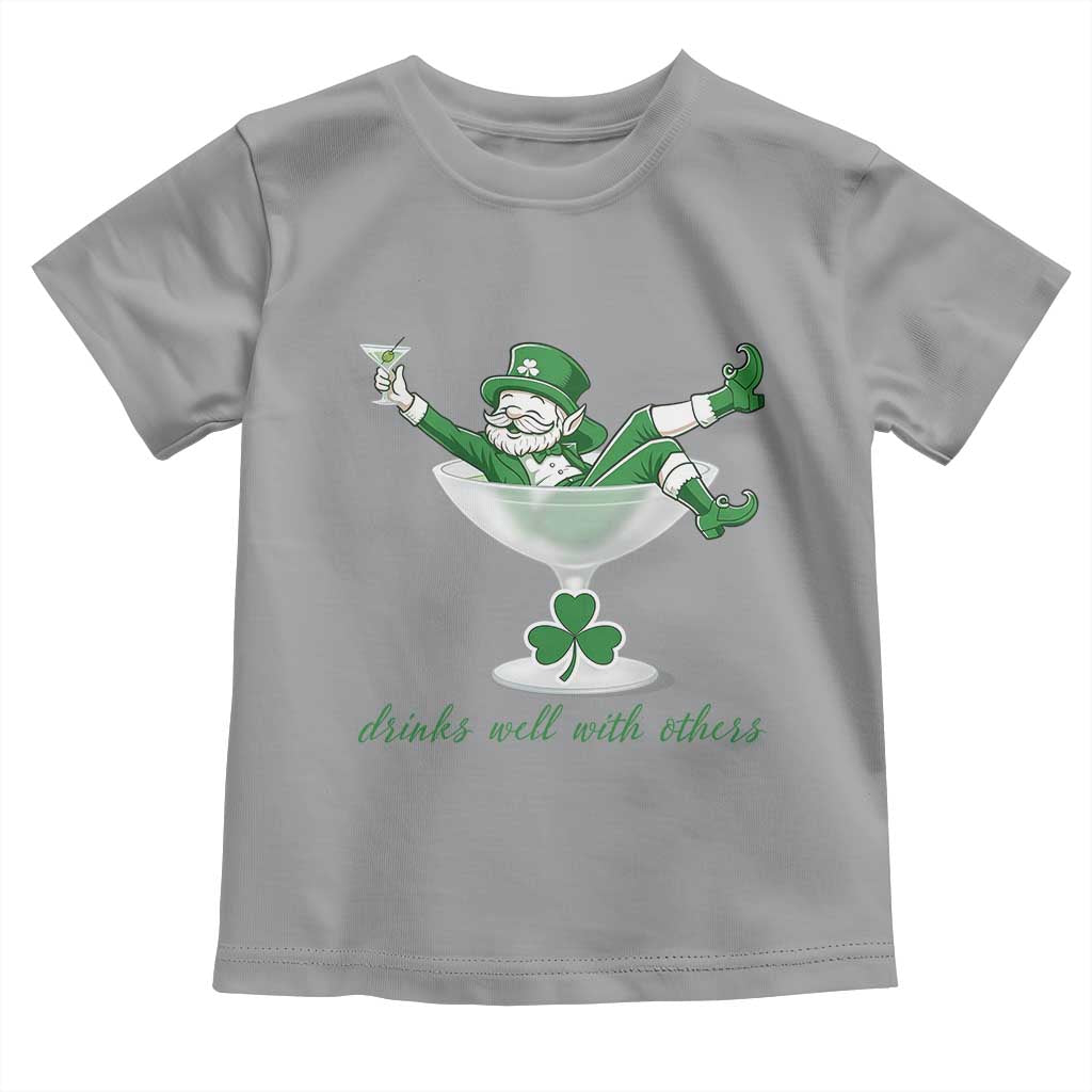 Drink Well With Others Toddler T Shirt Funny Leprechaun Drinking Green Beer Shamrock TS14 Sport Gray Print Your Wear