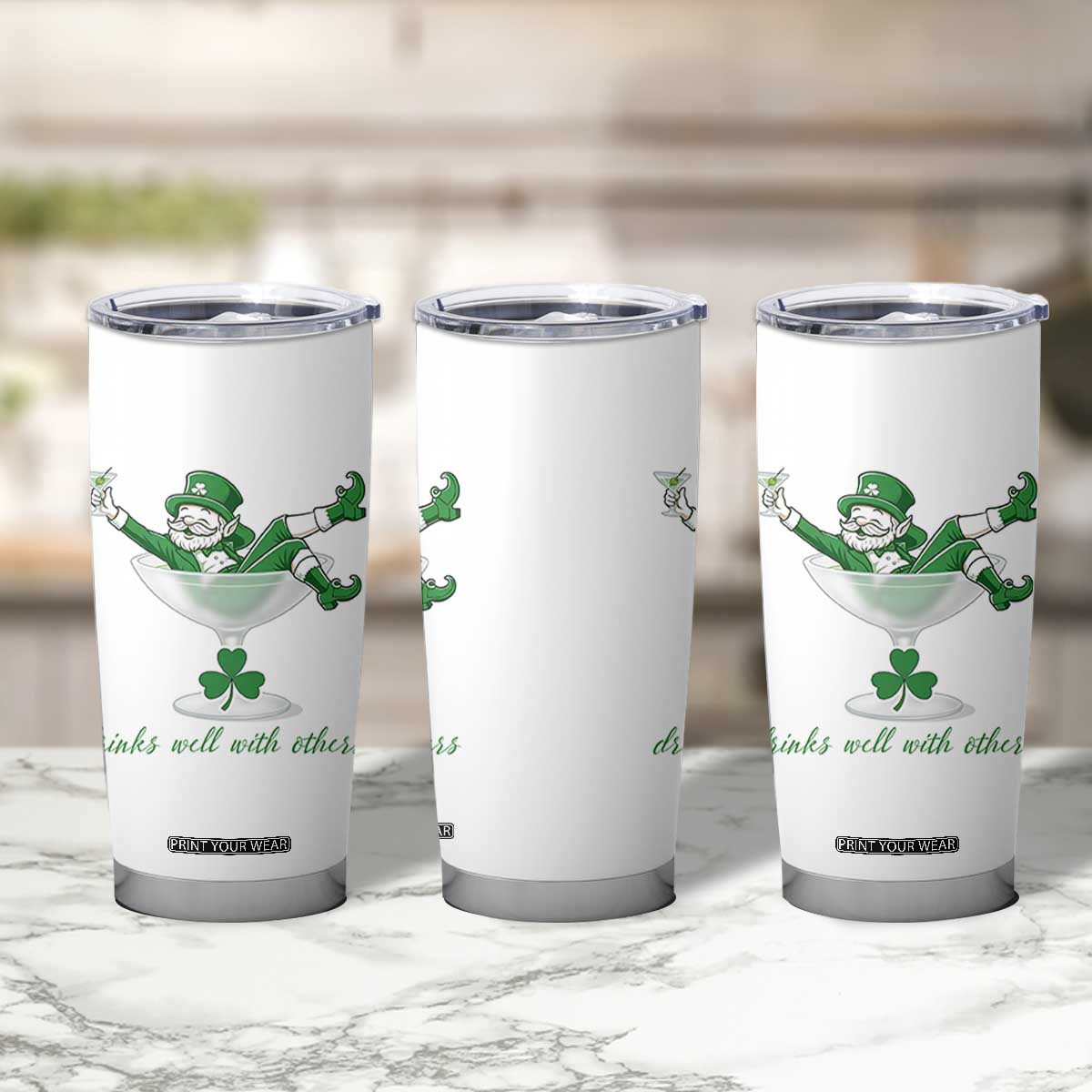 Drink Well With Others Tumbler Cup Funny Leprechaun Drinking Green Beer Shamrock TS14 Print Your Wear