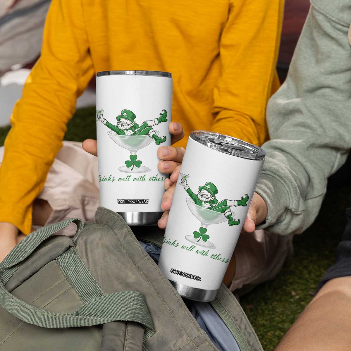 Drink Well With Others Tumbler Cup Funny Leprechaun Drinking Green Beer Shamrock TS14 Print Your Wear