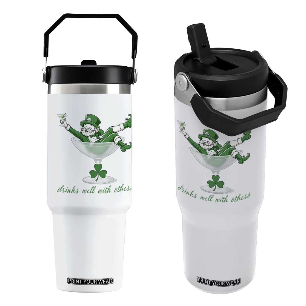 Drink Well With Others Flip Straw Tumbler Funny Leprechaun Drinking Green Beer Shamrock TS14 One Size: 30 oz White Print Your Wear