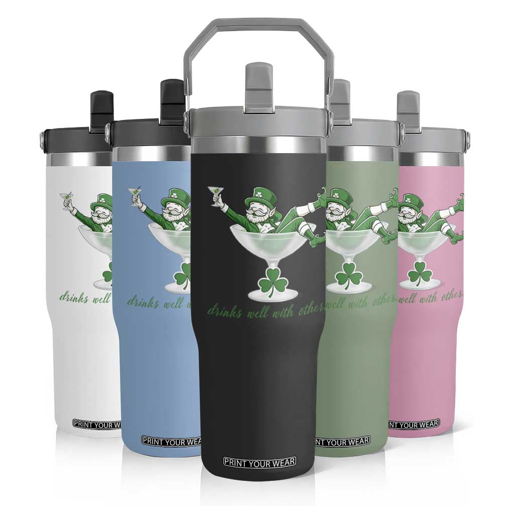 Drink Well With Others Flip Straw Tumbler Funny Leprechaun Drinking Green Beer Shamrock TS14 Print Your Wear