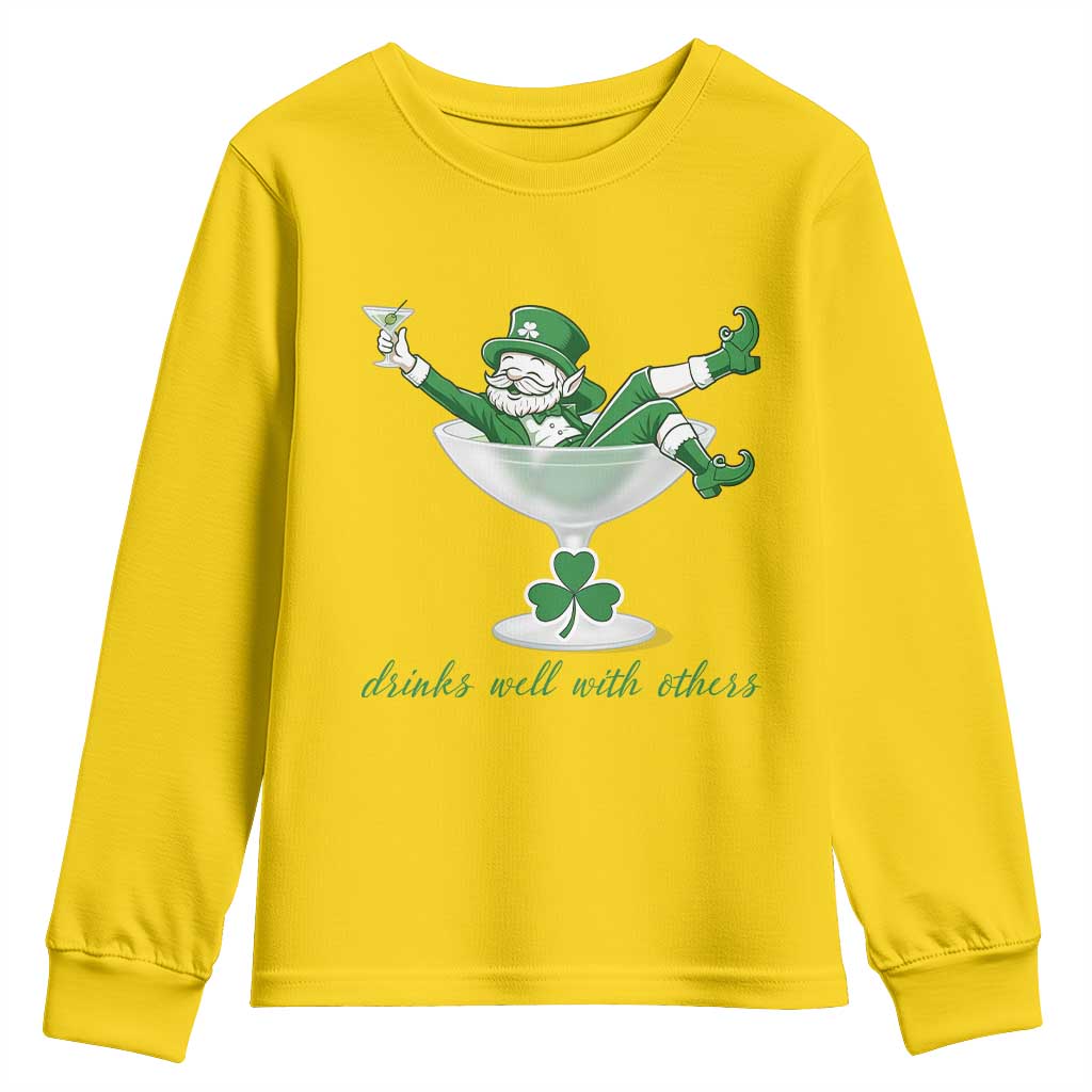 Drink Well With Others Youth Sweatshirt Funny Leprechaun Drinking Green Beer Shamrock TS14 Daisy Print Your Wear