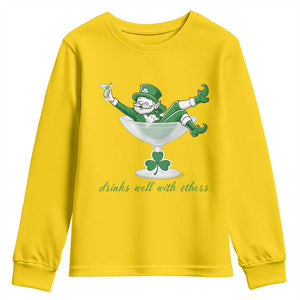 Drink Well With Others Youth Sweatshirt Funny Leprechaun Drinking Green Beer Shamrock TS14 Daisy Print Your Wear