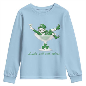Drink Well With Others Youth Sweatshirt Funny Leprechaun Drinking Green Beer Shamrock TS14 Light Blue Print Your Wear