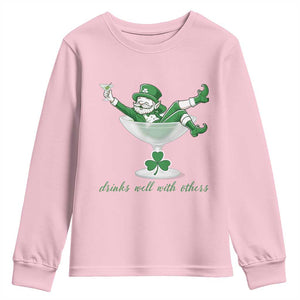 Drink Well With Others Youth Sweatshirt Funny Leprechaun Drinking Green Beer Shamrock TS14 Light Pink Print Your Wear