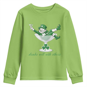 Drink Well With Others Youth Sweatshirt Funny Leprechaun Drinking Green Beer Shamrock TS14 Lime Print Your Wear
