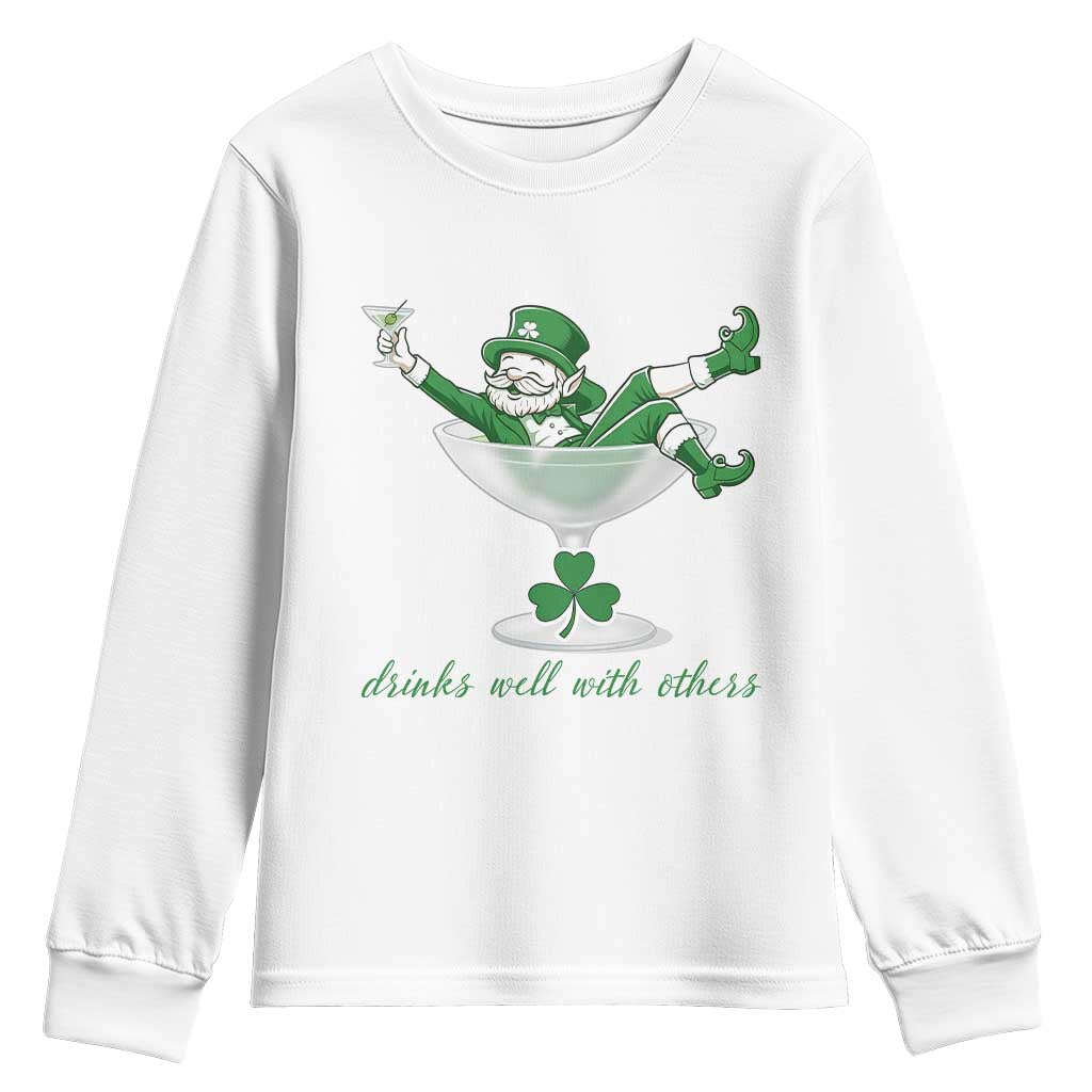 Drink Well With Others Youth Sweatshirt Funny Leprechaun Drinking Green Beer Shamrock TS14 White Print Your Wear
