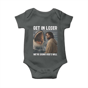 Get In Loser We're Doing God's Will Baby Onesie Funny Christian Quote TS14 Dark Heather Print Your Wear