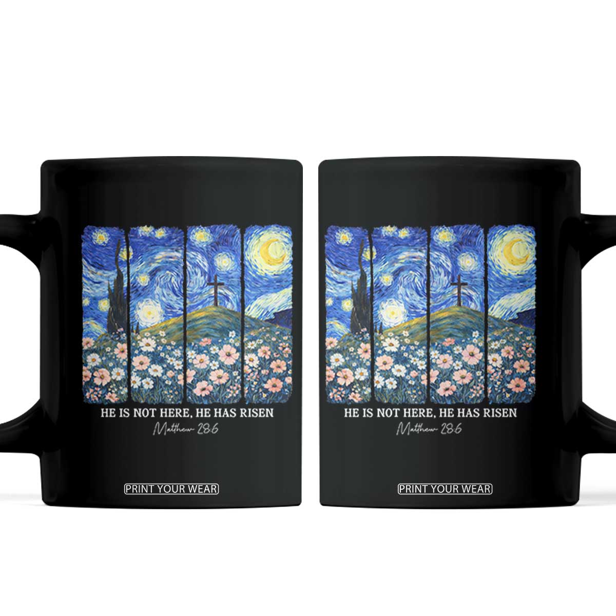He is Risen Coffee Mug Christian Easter Starry Night Van Gogh TS14 Black Print Your Wear