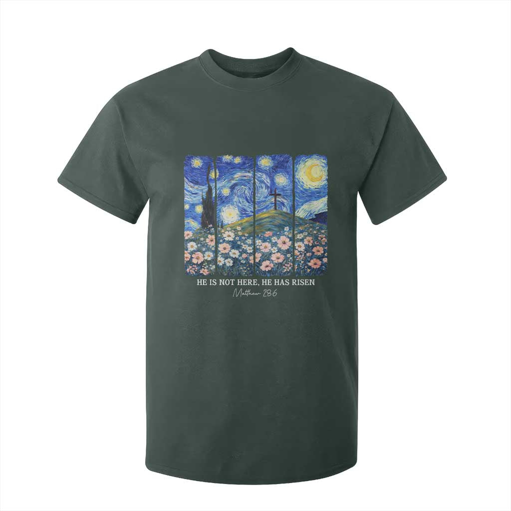He is Risen T Shirt For Kid Christian Easter Starry Night Van Gogh TS14 Dark Forest Green Print Your Wear