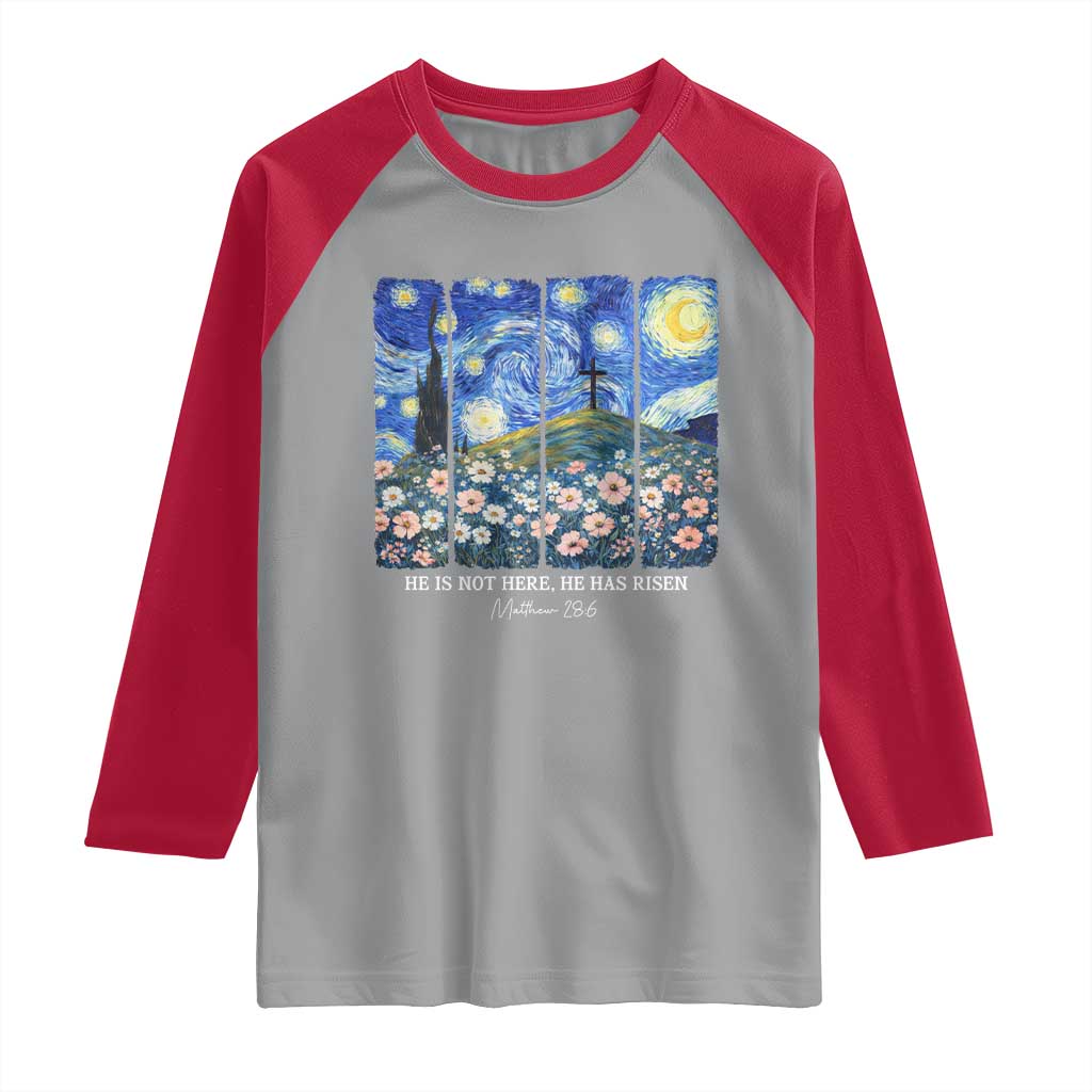He is Risen Raglan Shirt Christian Easter Starry Night Van Gogh TS14 Sport Gray Red Print Your Wear