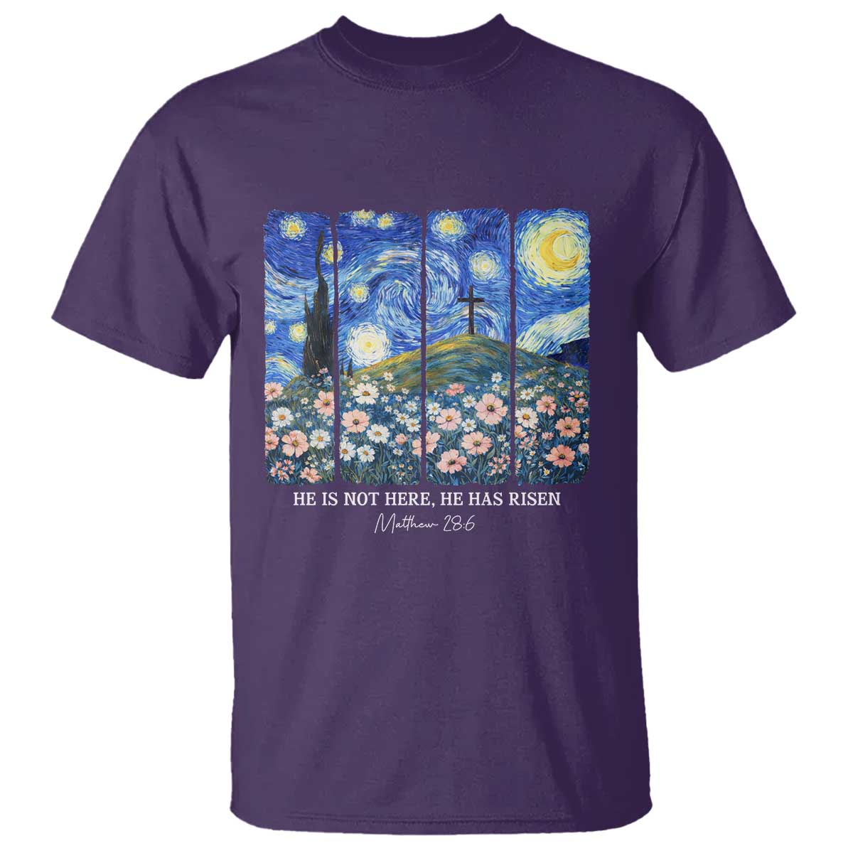 He is Risen T Shirt Christian Easter Starry Night Van Gogh TS14 Purple Print Your Wear