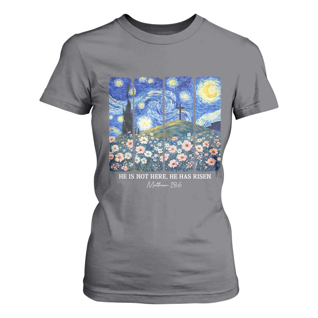 He is Risen T Shirt For Women Christian Easter Starry Night Van Gogh TS14 Charcoal Print Your Wear