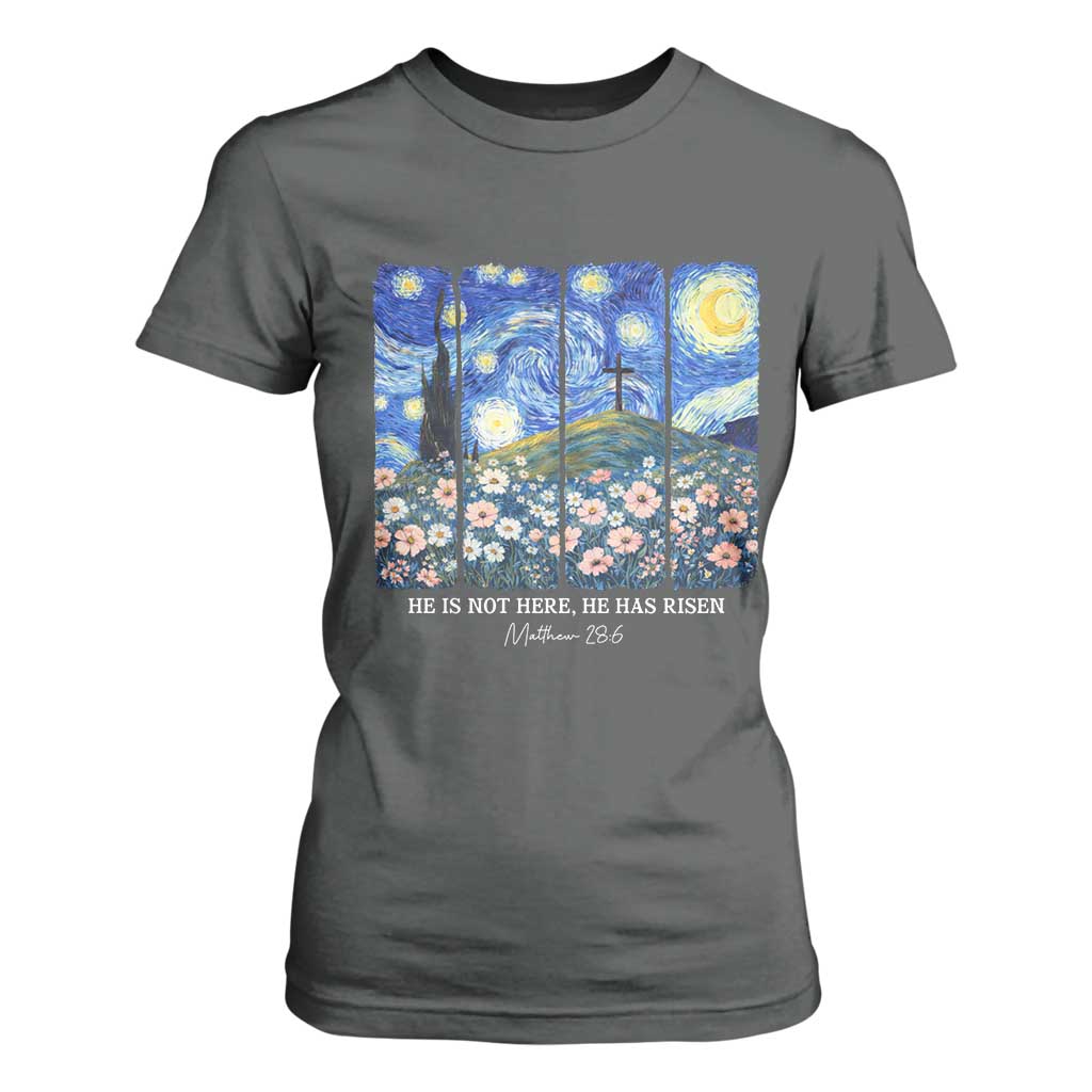 He is Risen T Shirt For Women Christian Easter Starry Night Van Gogh TS14 Dark Heather Print Your Wear