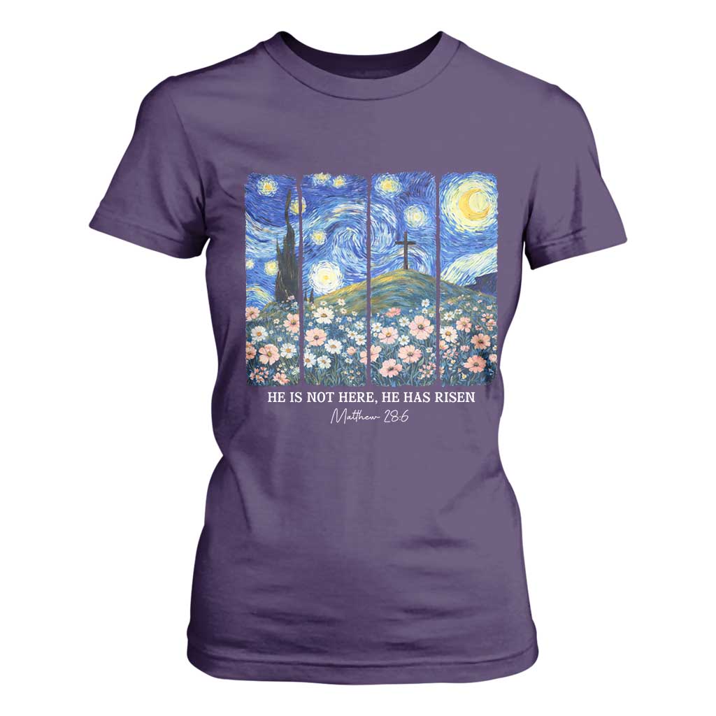 He is Risen T Shirt For Women Christian Easter Starry Night Van Gogh TS14 Purple Print Your Wear