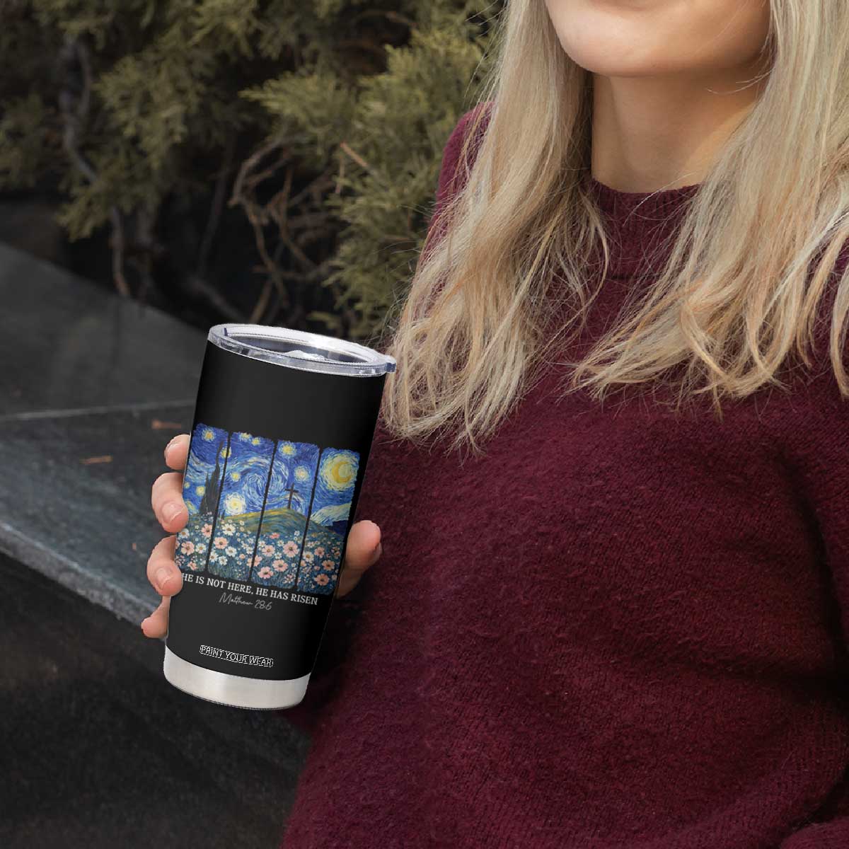 He is Risen Tumbler Cup Christian Easter Starry Night Van Gogh TS14 Print Your Wear