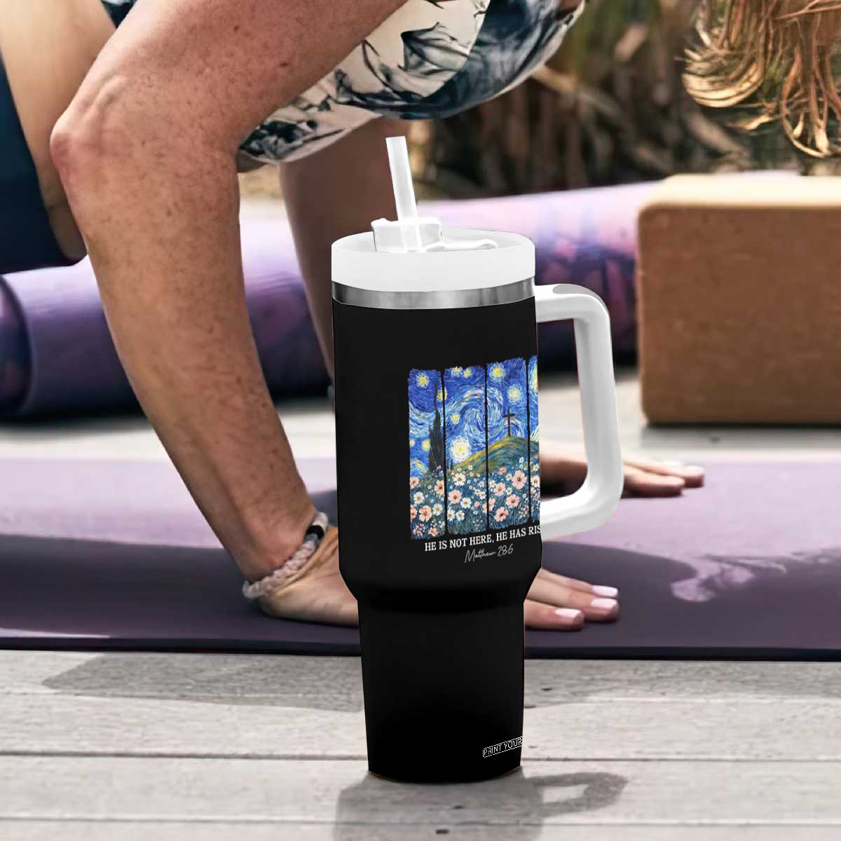 He is Risen Tumbler With Handle Christian Easter Starry Night Van Gogh TS14 Print Your Wear