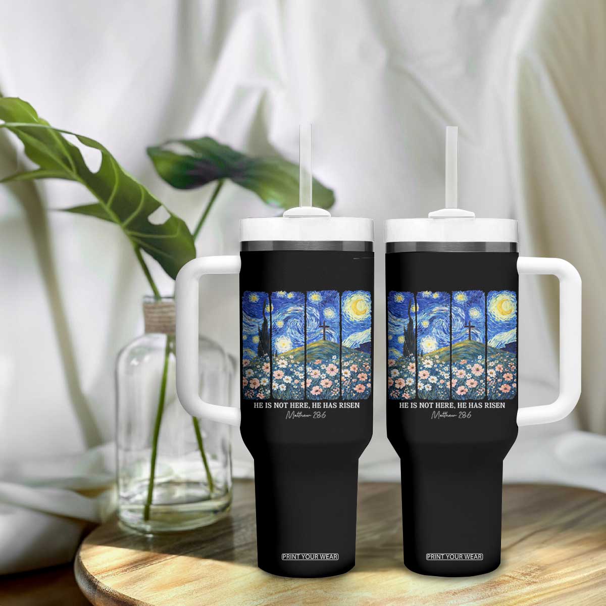 He is Risen Tumbler With Handle Christian Easter Starry Night Van Gogh TS14 Print Your Wear