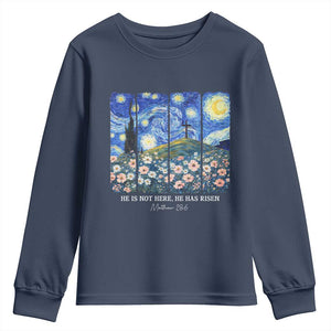 He is Risen Youth Sweatshirt Christian Easter Starry Night Van Gogh TS14 Navy Print Your Wear