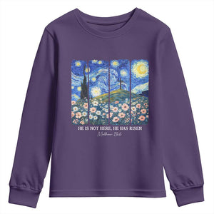 He is Risen Youth Sweatshirt Christian Easter Starry Night Van Gogh TS14 Purple Print Your Wear