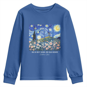He is Risen Youth Sweatshirt Christian Easter Starry Night Van Gogh TS14 Royal Blue Print Your Wear