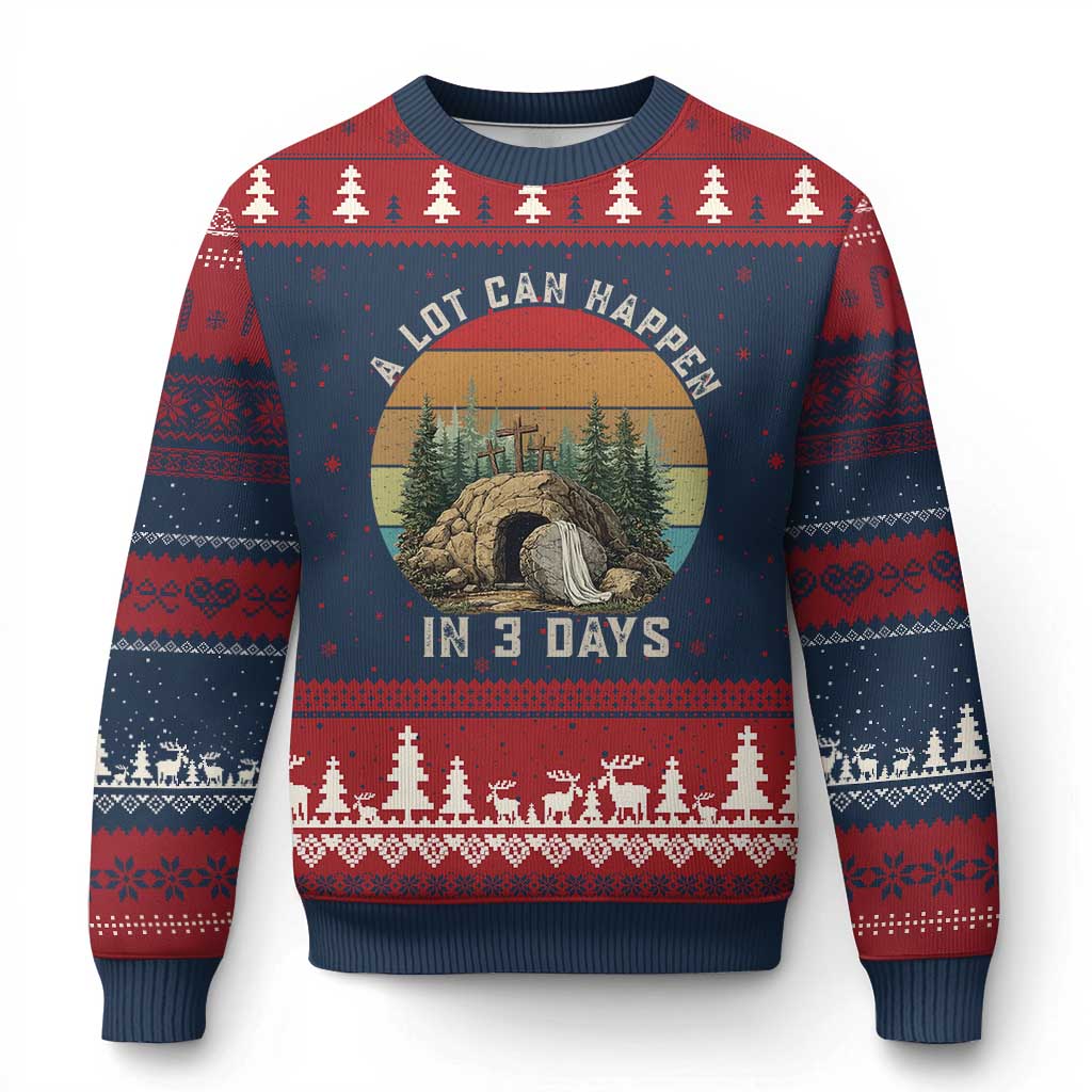 A Lot Can Happen in 3 Days Ugly Christmas Sweater Christian Easter TS14 Navy Red Print Your Wear