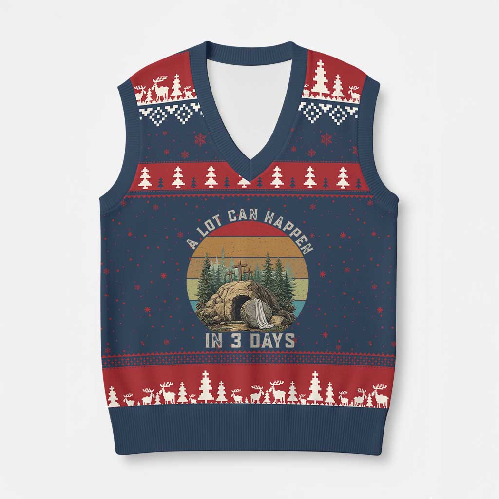 A Lot Can Happen in 3 Days V-Neck Knit Sweater Vest Christian Easter TS14 Navy Red Print Your Wear