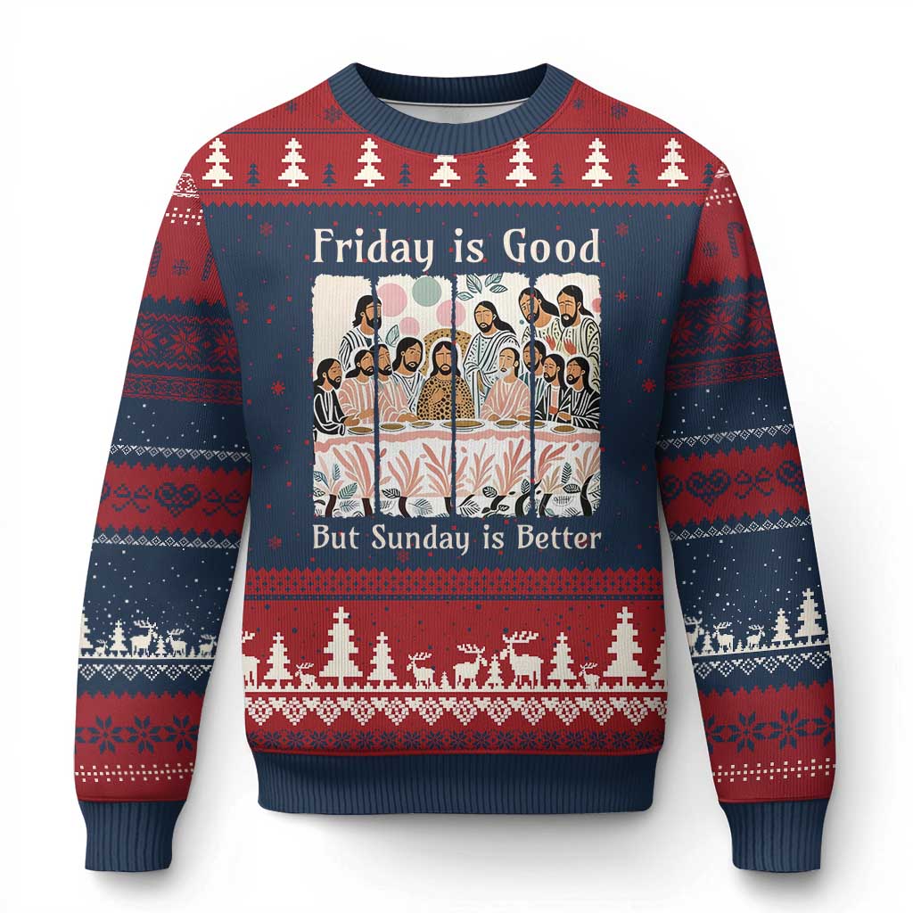 Friday is Good Sunday is Better Ugly Christmas Sweater Christian Jesus Easter TS14 Navy Red Print Your Wear