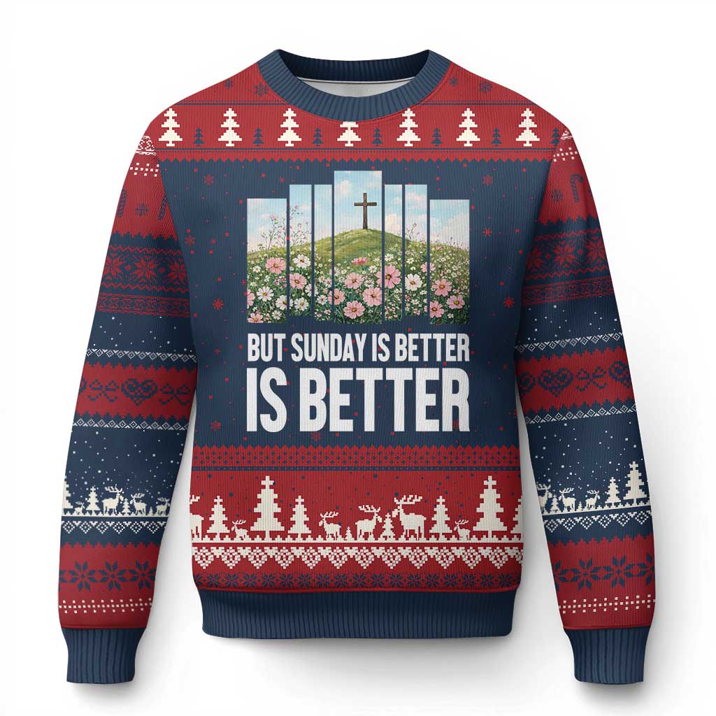 Friday is Good Sunday is Better Ugly Christmas Sweater Christian Easter TS14 Navy Red Print Your Wear