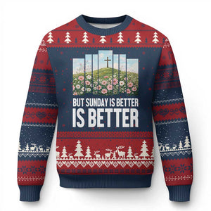 Friday is Good Sunday is Better Ugly Christmas Sweater Christian Easter TS14 Navy Red Print Your Wear