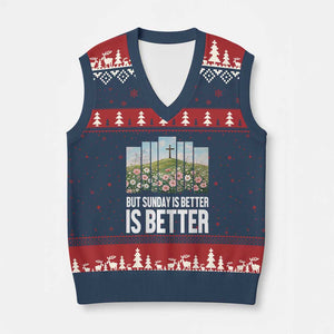 Friday is Good Sunday is Better V-Neck Knit Sweater Vest Christian Easter TS14 Navy Red Print Your Wear