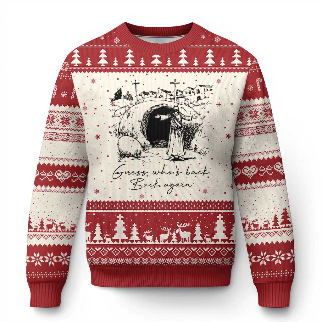 Guess Who's Back Back Again Ugly Christmas Sweater Funny Easter Jesus Christian TS14 Beige Red Print Your Wear