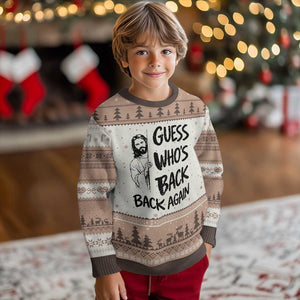 Funny Easter Jesus Ugly Christmas Sweater Guess Who's Back Back Again TS14 Mocha Mousse Print Your Wear