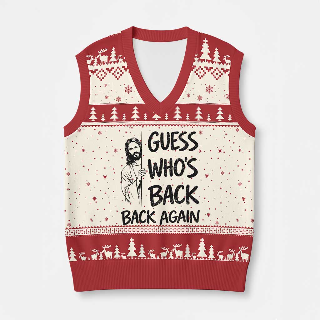Funny Easter Jesus V-Neck Knit Sweater Vest Guess Who's Back Back Again TS14 Beige Red Print Your Wear