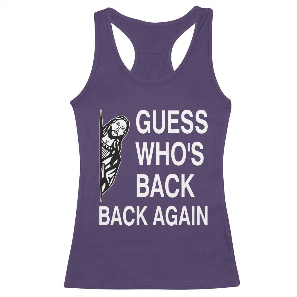 Guess Who's Back Back Again Racerback Tank Top Funny Easter Jesus Meme TS14 Purple Print Your Wear