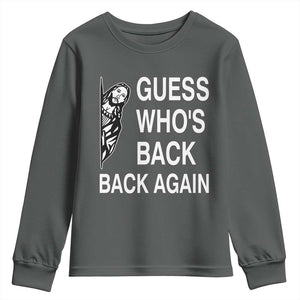 Guess Who's Back Back Again Youth Sweatshirt Funny Easter Jesus Meme TS14 Dark Heather Print Your Wear