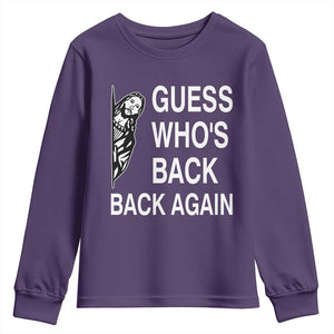 Guess Who's Back Back Again Youth Sweatshirt Funny Easter Jesus Meme TS14 Purple Print Your Wear