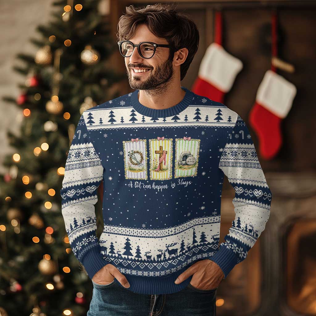 A Lot Can Happen in 3 Days Ugly Christmas Sweater Christian Jesus Easter TS14 Navy Beige Print Your Wear
