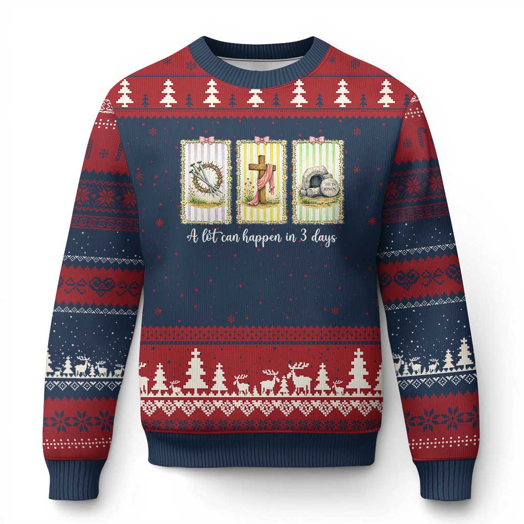 A Lot Can Happen in 3 Days Ugly Christmas Sweater Christian Jesus Easter TS14 Navy Red Print Your Wear