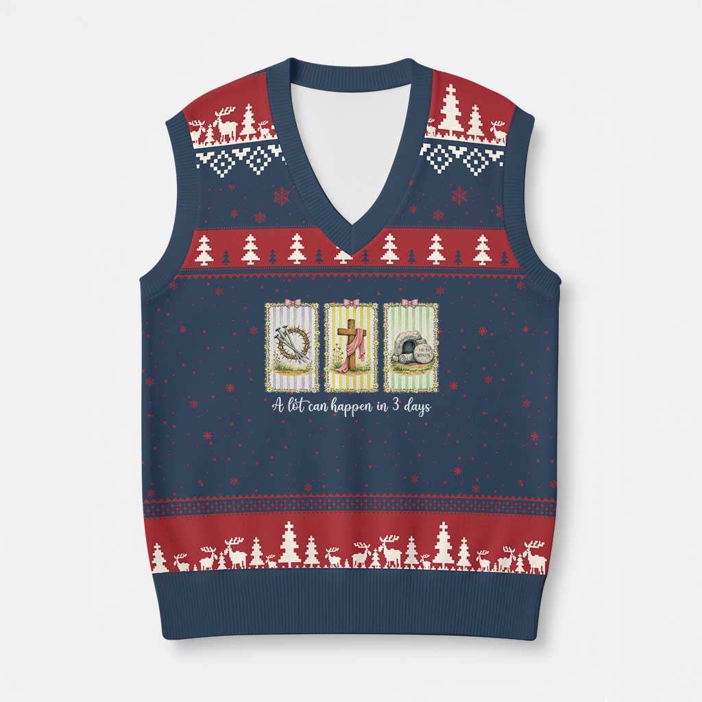 A Lot Can Happen in 3 Days V-Neck Knit Sweater Vest Christian Jesus Easter TS14 Navy Red Print Your Wear